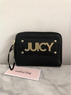 Juicy Couture Wild Card Organizer Wallet NWT Black Faux Leather Gold Hardware